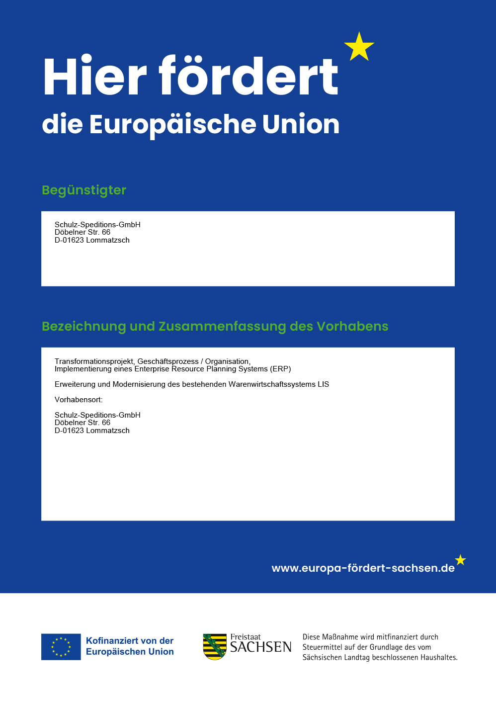 Ein Bild des Plakates mit dem Nachweis über die Förderung durch die Europäische Union und dem Freistaat Sachsen (downloadbar als PDF)